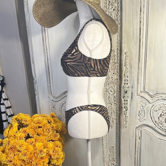 Forever 21 Black and Bronze  Zebra Print Two Piece Bikini Set - Picture 6 of 12